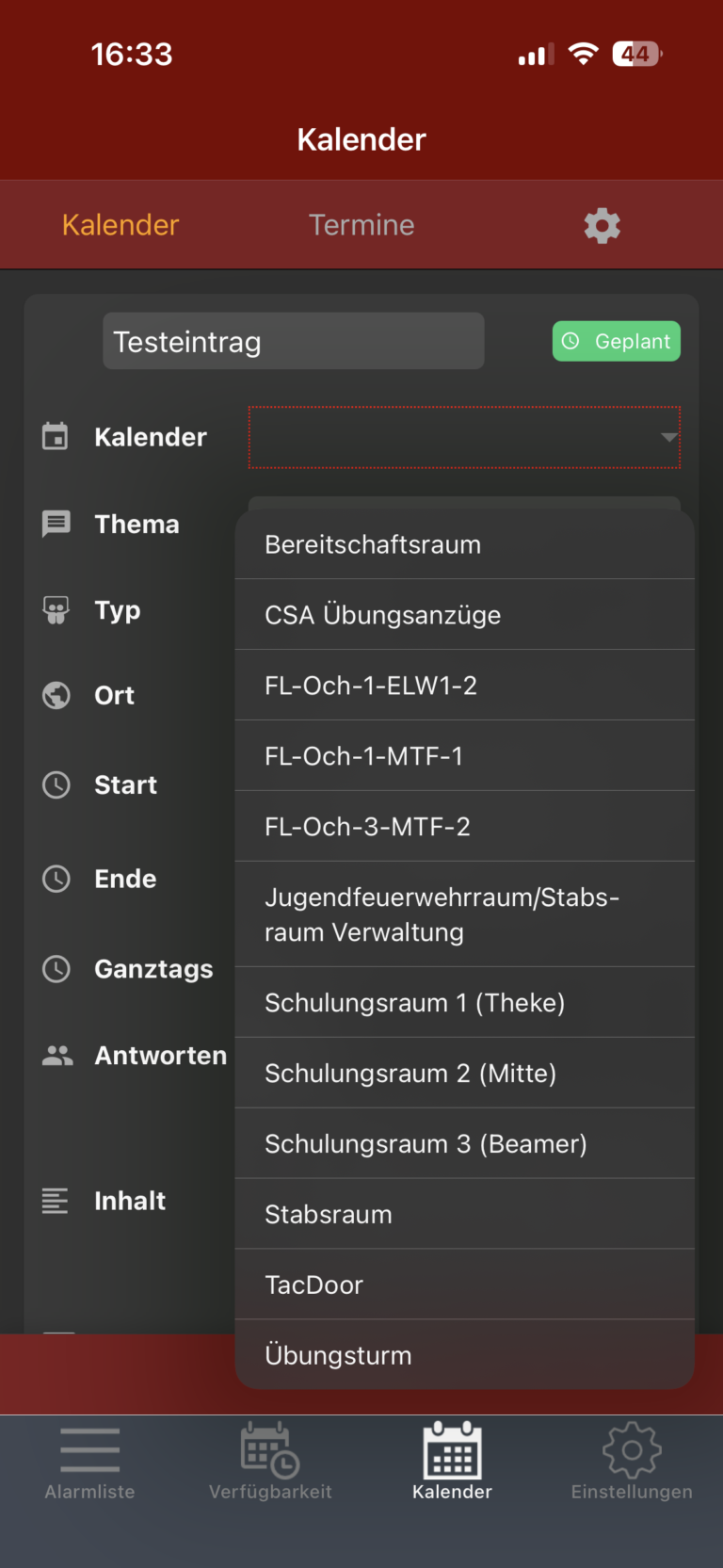 Anschließend kann ausgewählt werden, in welchem Kalender der Eintrag gespeichert wird.