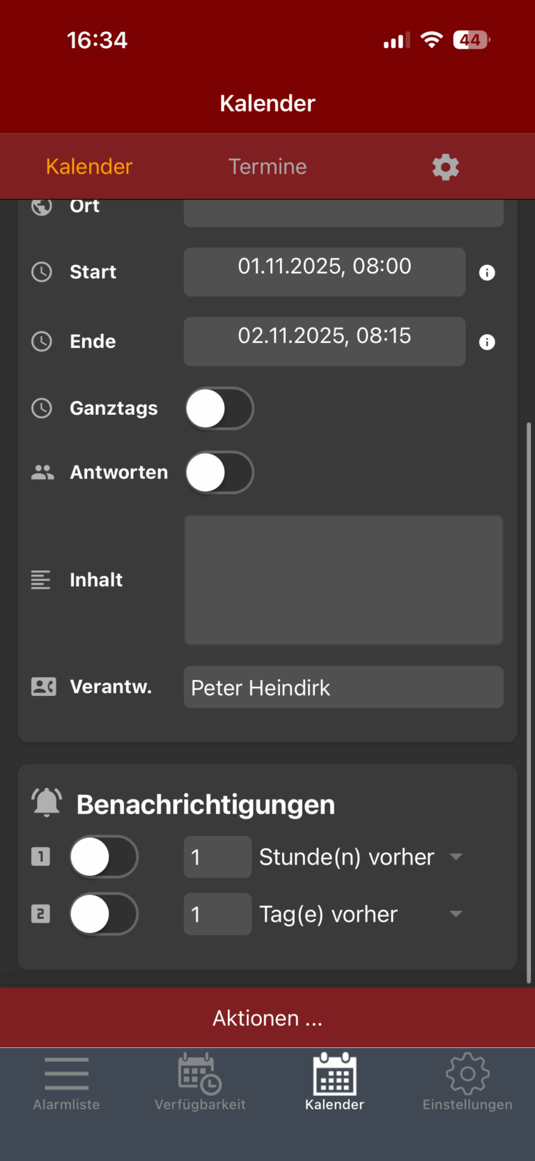 Wichtig: Bitte keine Benachrichtigungen aktivieren, da ansonsten alle Kameradinnen und Kameraden eine Mitteilung zum eingetragenen Termin erhalten.